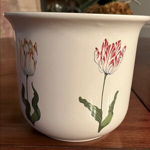 Tiffany & Co. White Vase with Red and Green Floral Design